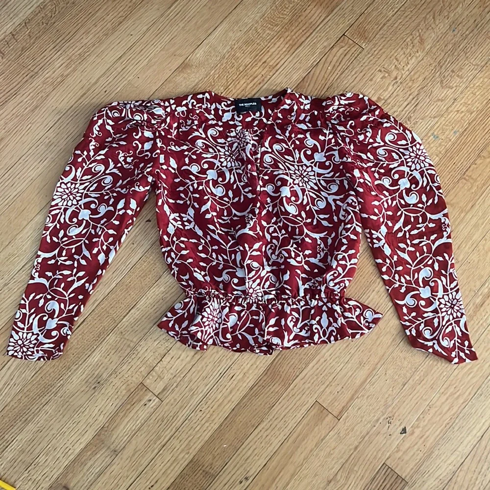 The Kooples Red and White Floral Print Puff-Sleeve Blouse - Picture 8 of 15
